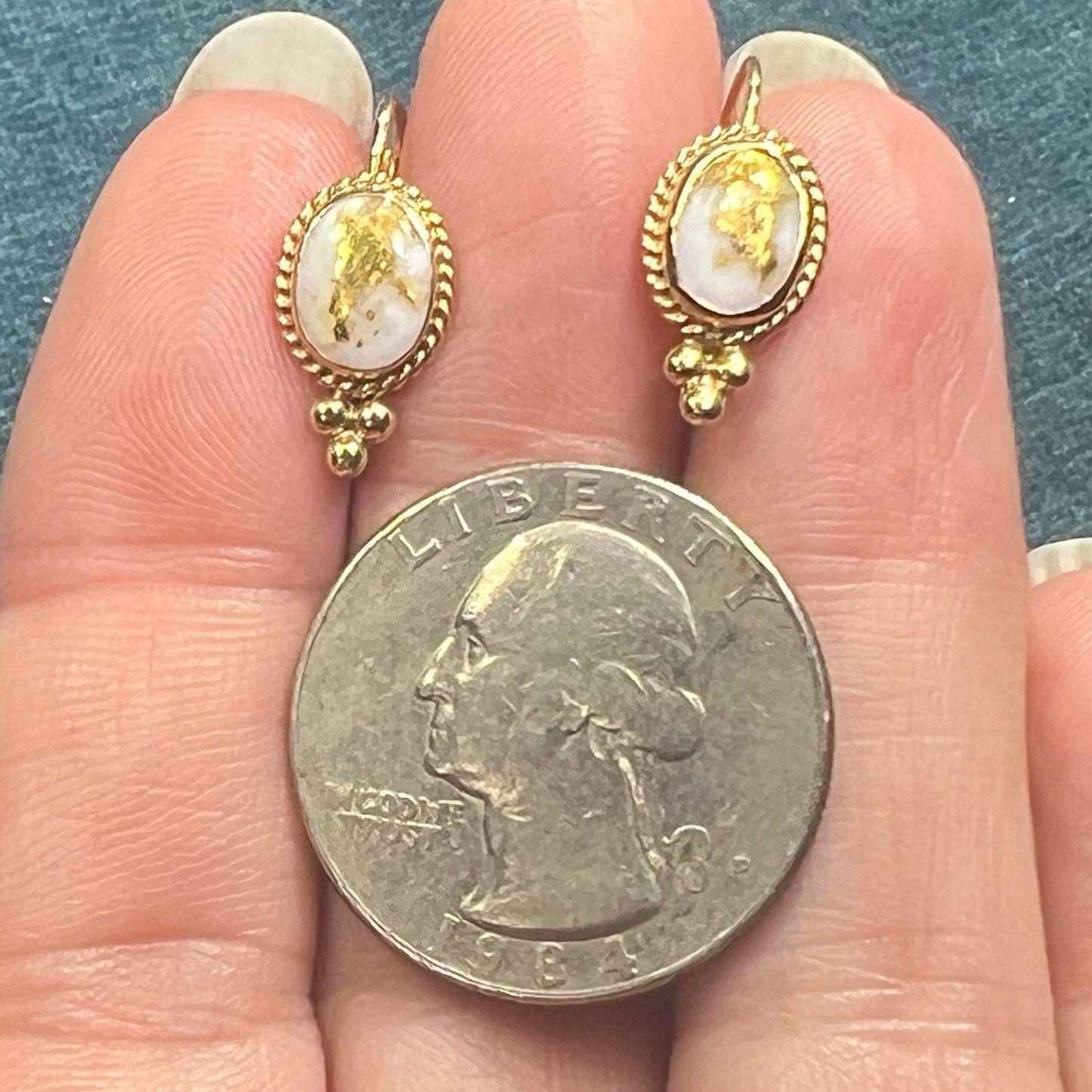 14k Yellow Alaskan Gold in Quartz Leverback Earrings. Carla