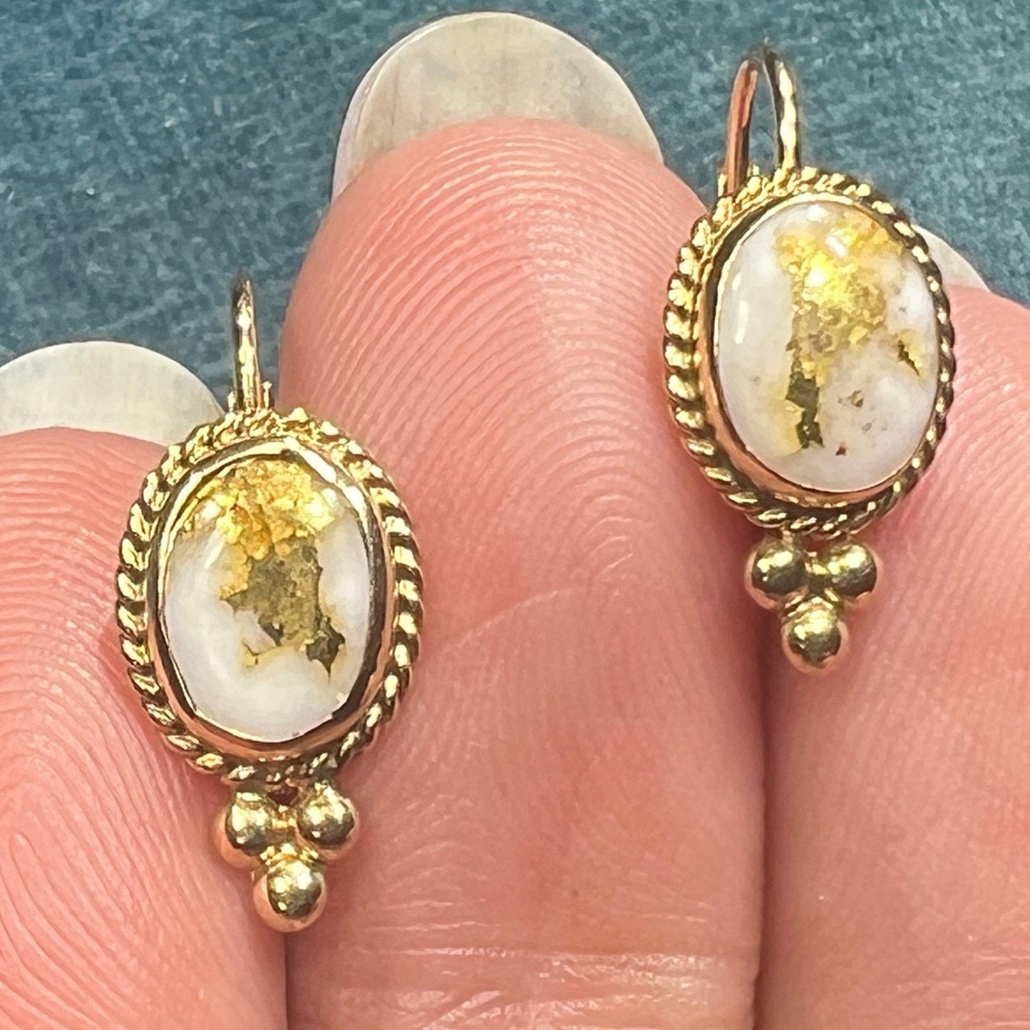 14k Yellow Alaskan Gold in Quartz Leverback Earrings. Carla