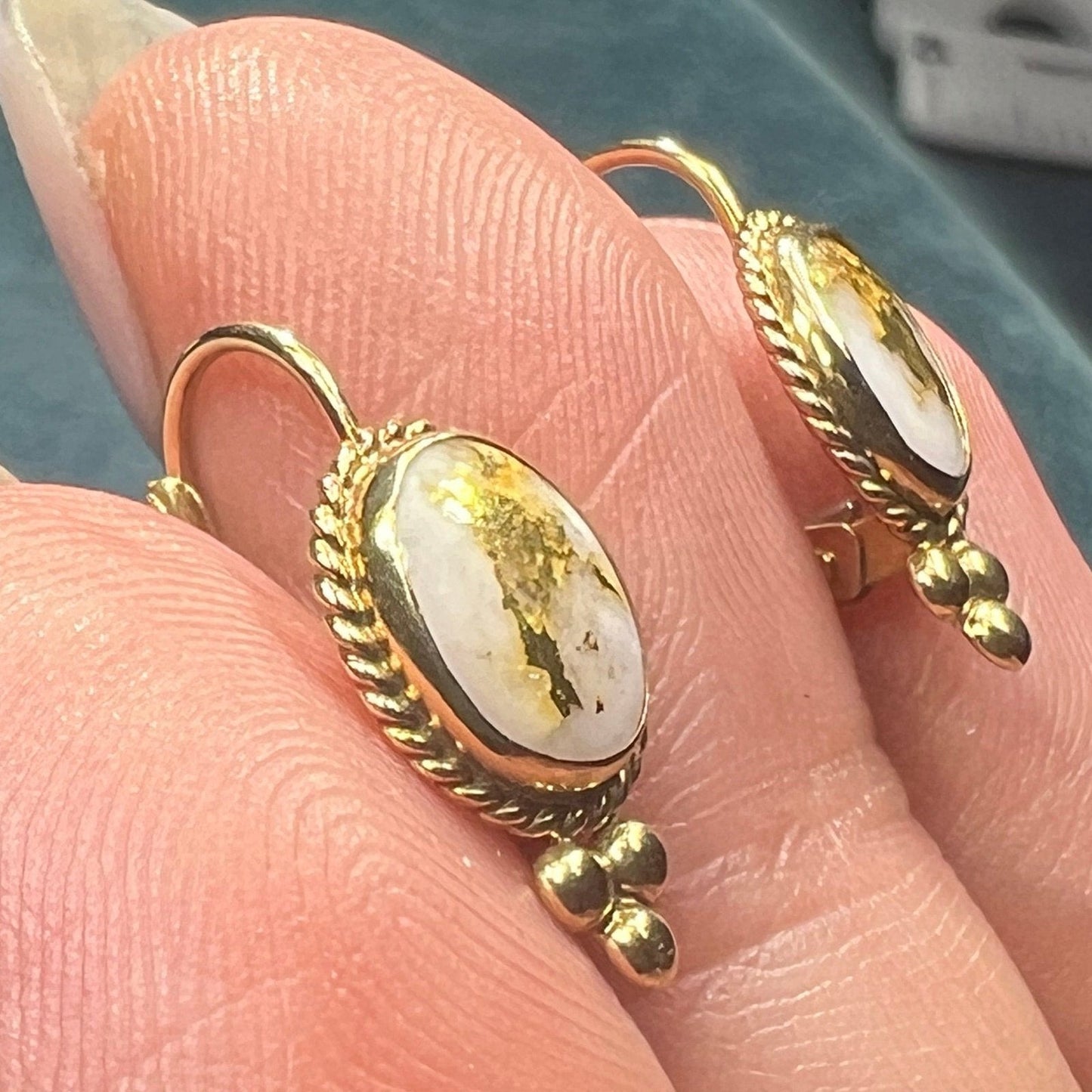 14k Yellow Alaskan Gold in Quartz Leverback Earrings. Carla