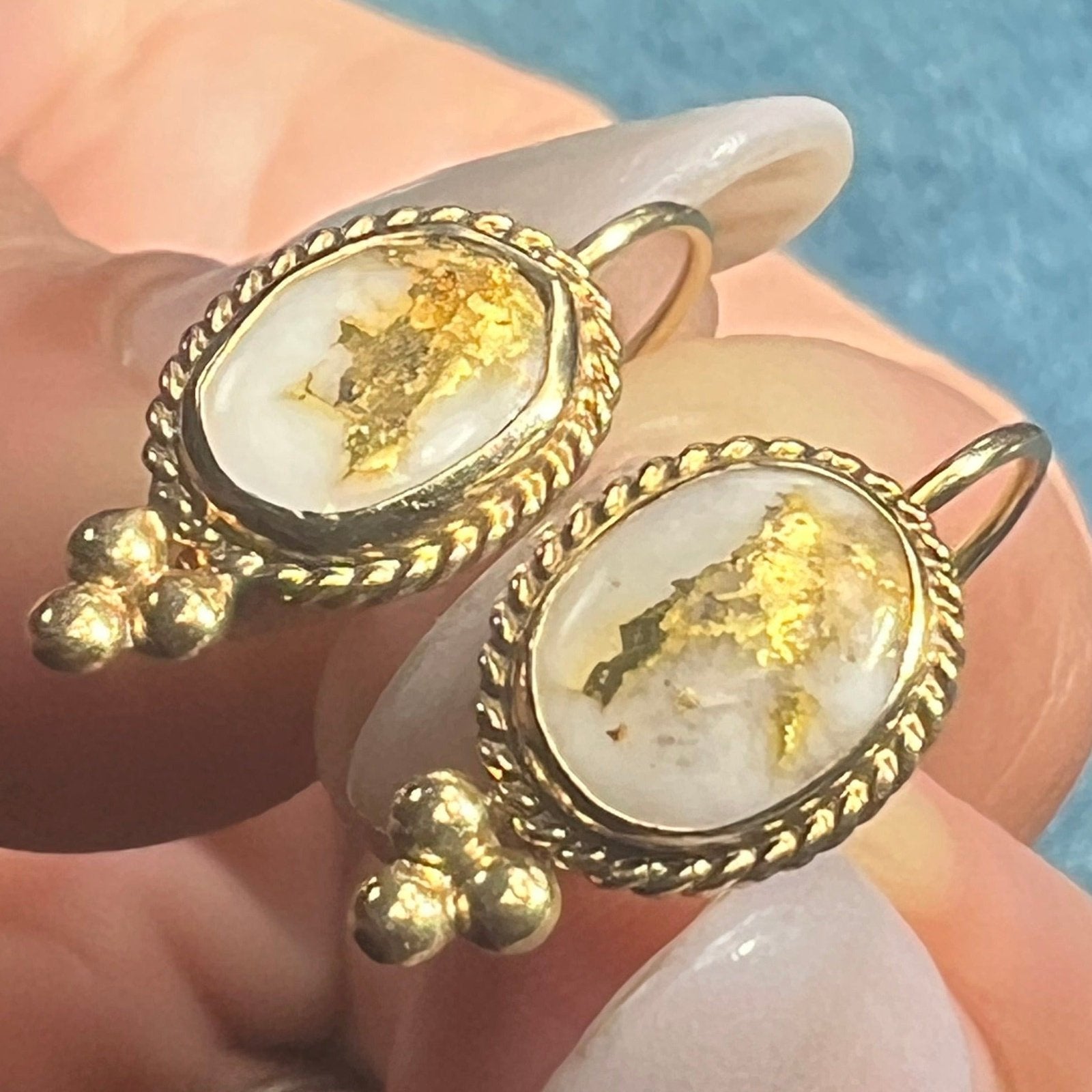 14k Yellow Alaskan Gold in Quartz Leverback Earrings. Carla