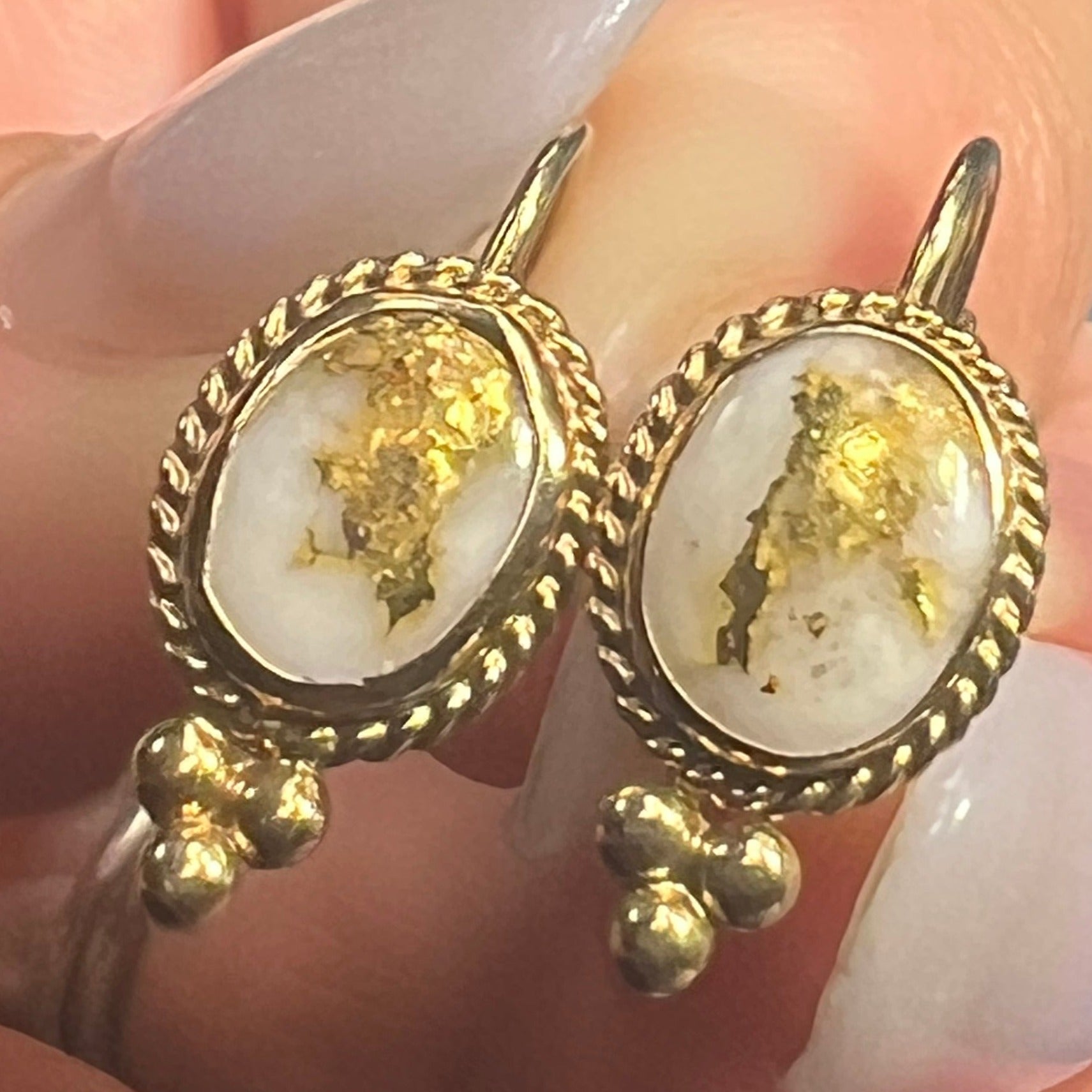 14k Yellow Alaskan Gold in Quartz Leverback Earrings. Carla