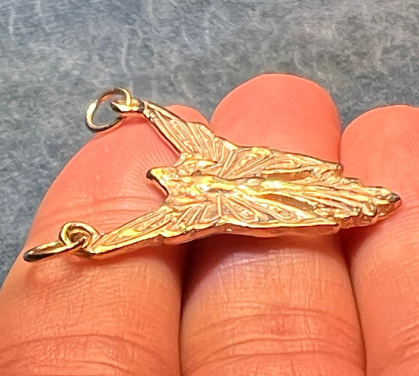 14k Yellow Gold Art Deco Angel Fairy Pendant. Large 1.25"