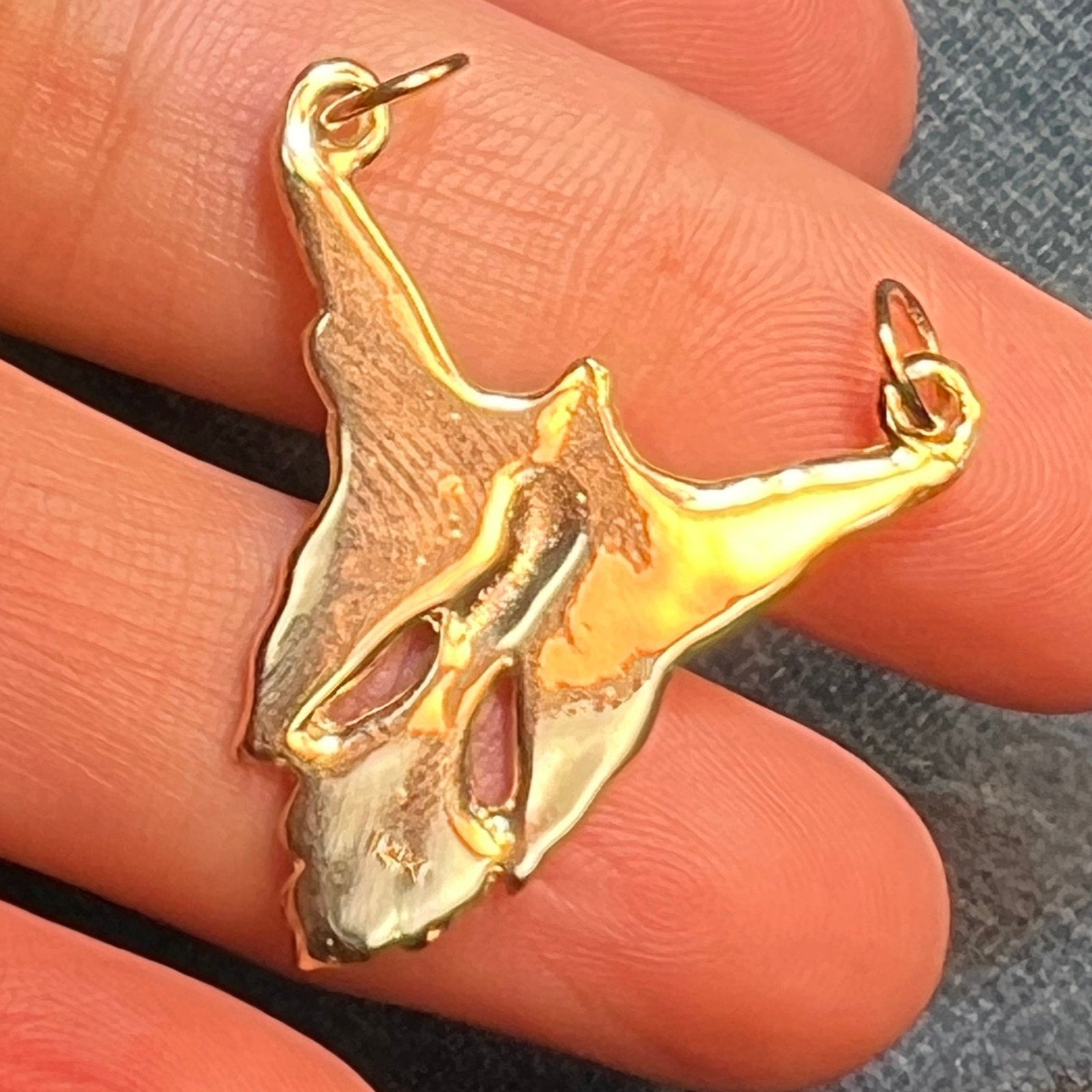 14k Yellow Gold Art Deco Angel Fairy Pendant. Large 1.25"