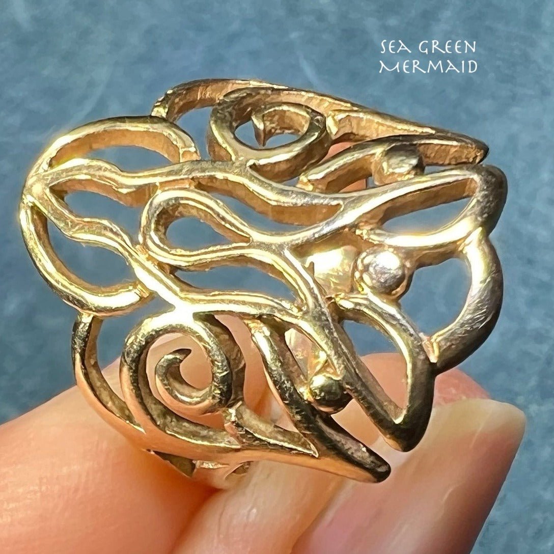 14k Yellow Gold Ascending Dove Ring. 3/4" - Designer!