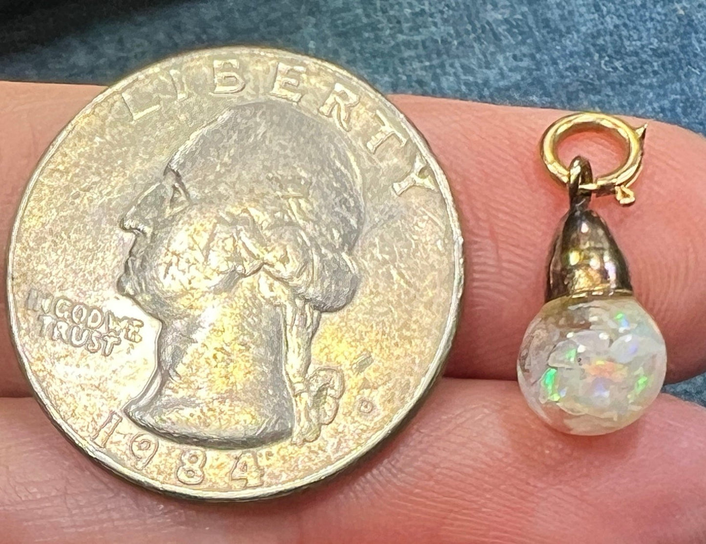 14k Yellow Gold Australian "FLOATING OPAL" Pendant. TIny! *VIDEO*