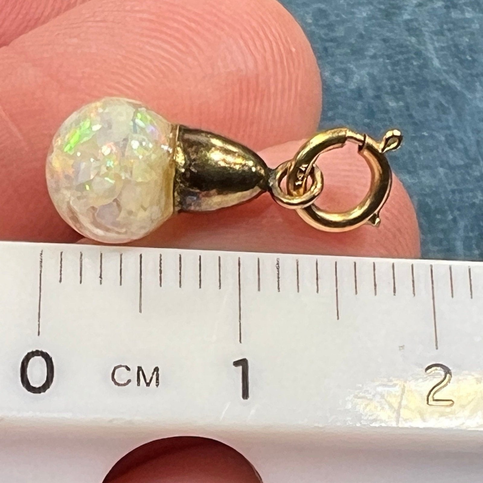 14k Yellow Gold Australian "FLOATING OPAL" Pendant. TIny! *VIDEO*