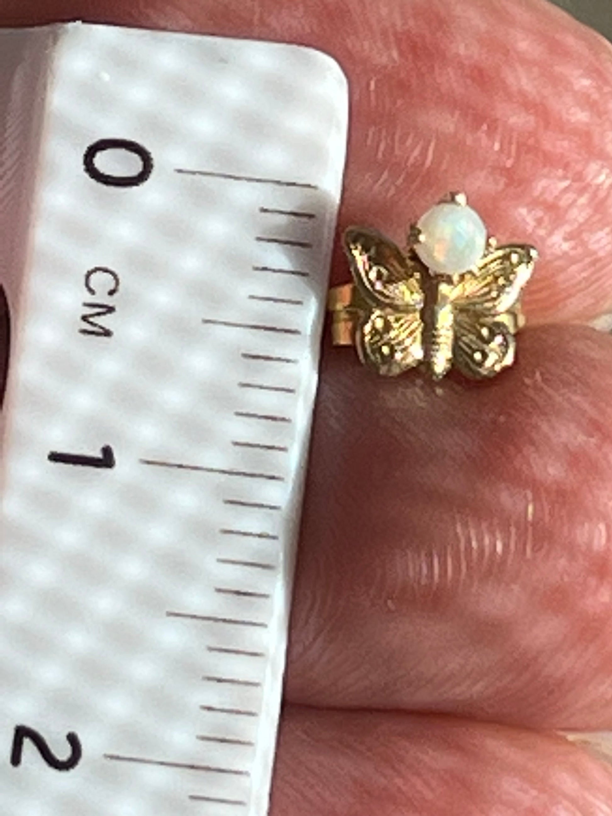 14k Yellow Gold Australian Jelly Opal Butterfly Earrings. TINY!