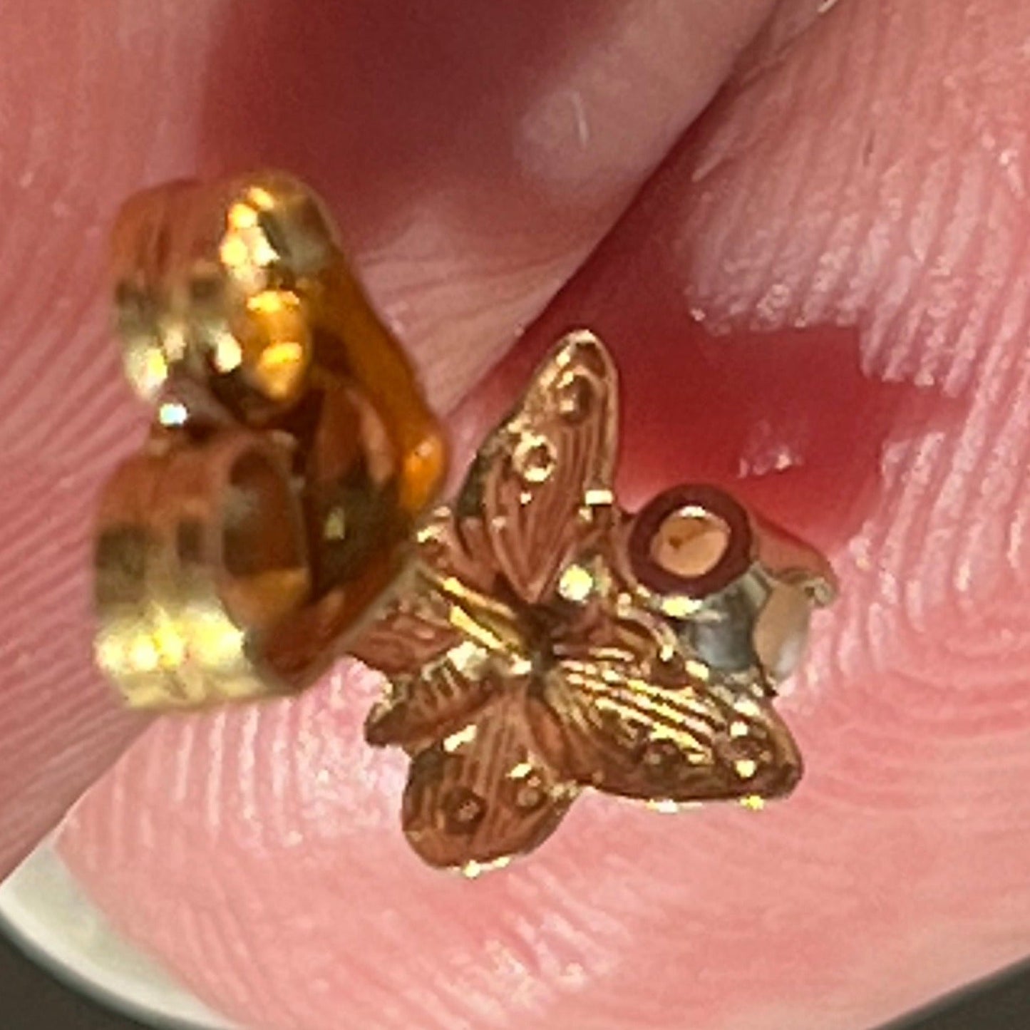 14k Yellow Gold Australian Jelly Opal Butterfly Earrings. TINY!