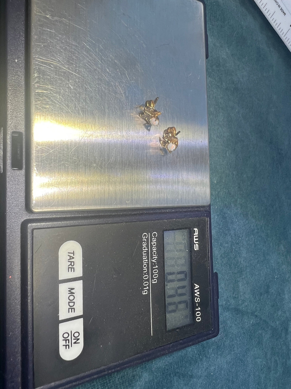 14k Yellow Gold Australian Jelly Opal Butterfly Earrings. TINY!