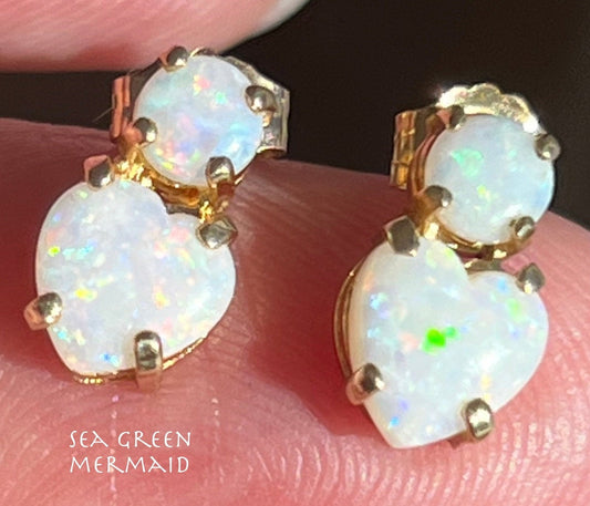 14k Yellow Gold Australian Opal HEART Earrings *Video*