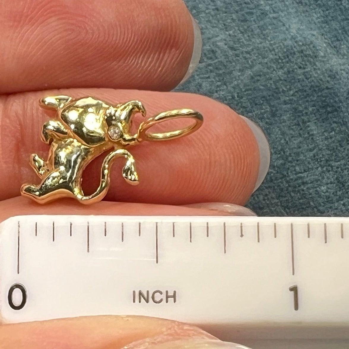 14k Yellow Gold BULL Pendant w Diamond Eye. Teeny!