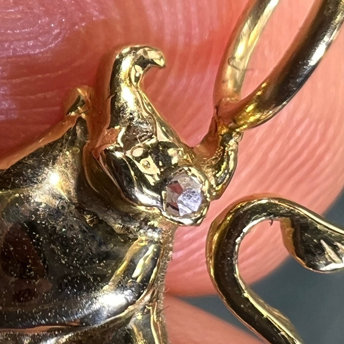 14k Yellow Gold BULL Pendant w Diamond Eye. Teeny!