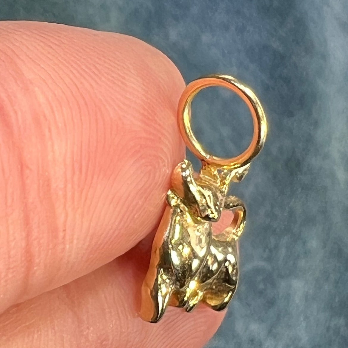 14k Yellow Gold BULL Pendant w Diamond Eye. Teeny!