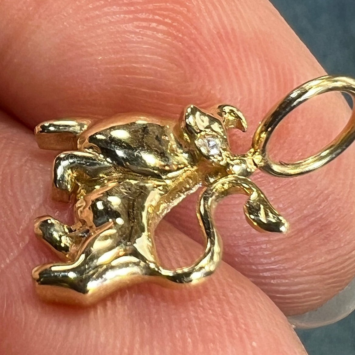 14k Yellow Gold BULL Pendant w Diamond Eye. Teeny!