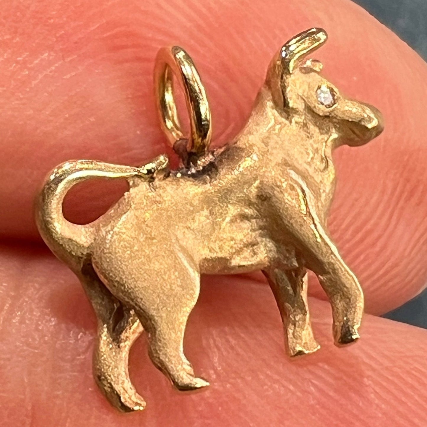 14k Yellow Gold BULL or OX Pendant w Diamond Eye. Teeny!