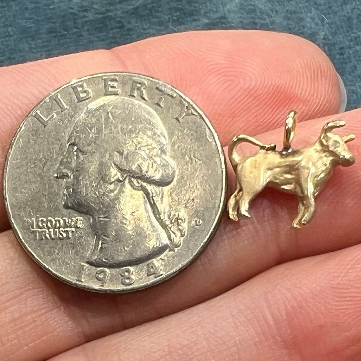 14k Yellow Gold BULL or OX Pendant w Diamond Eye. Teeny!