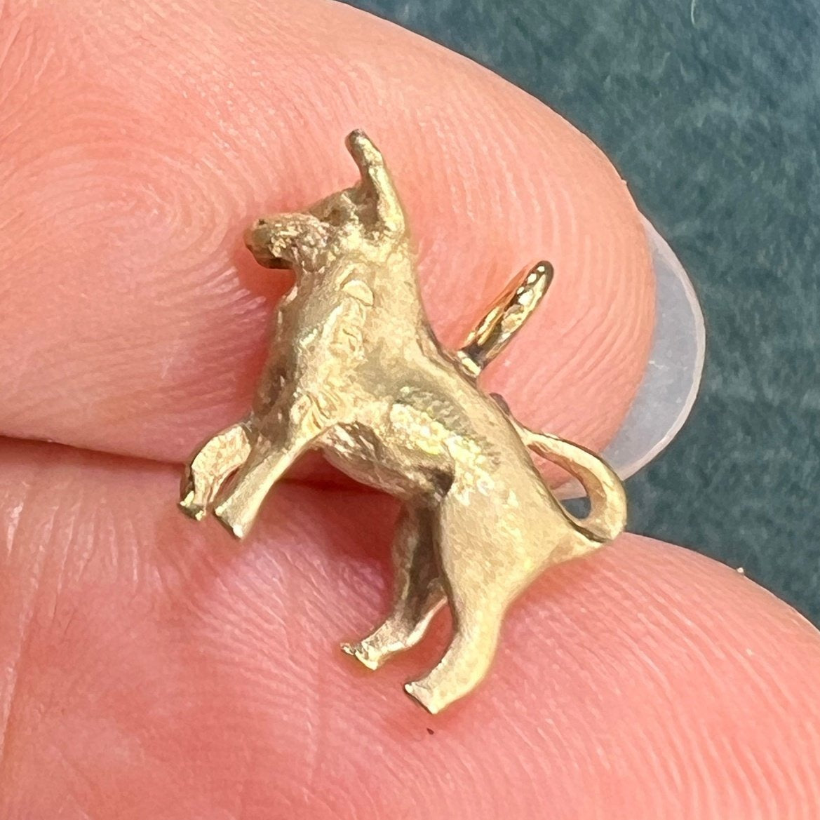 14k Yellow Gold BULL or OX Pendant w Diamond Eye. Teeny!