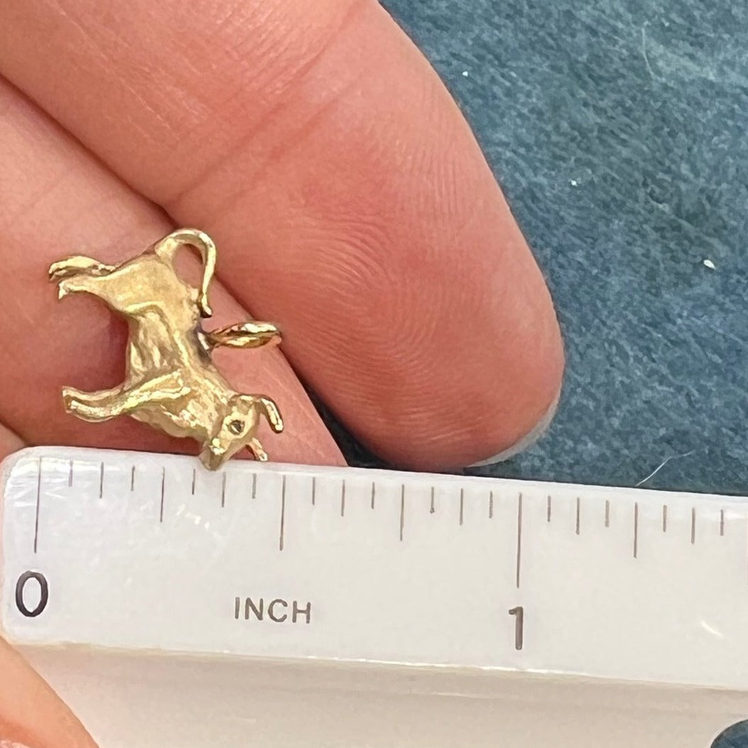 14k Yellow Gold BULL or OX Pendant w Diamond Eye. Teeny!