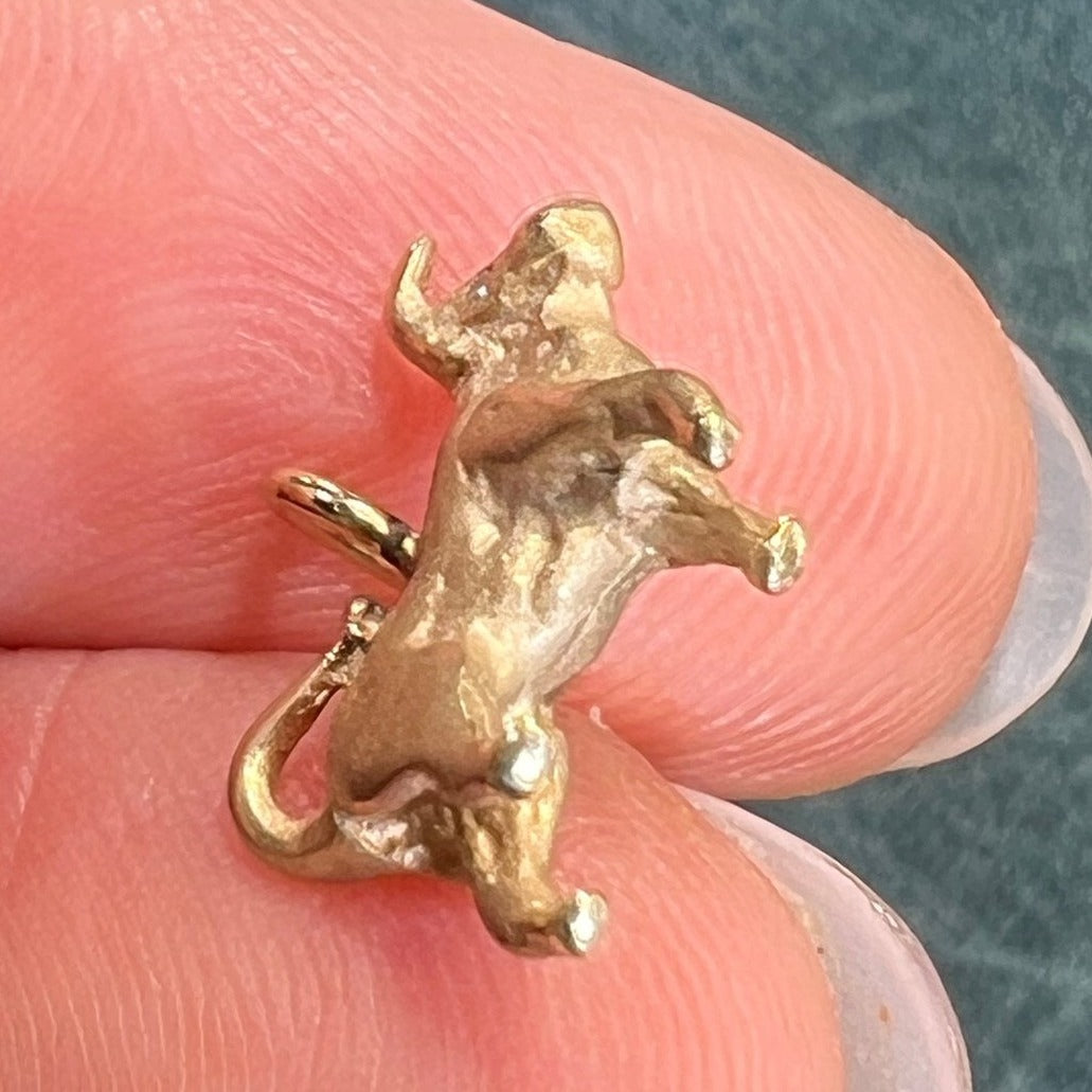 14k Yellow Gold BULL or OX Pendant w Diamond Eye. Teeny!