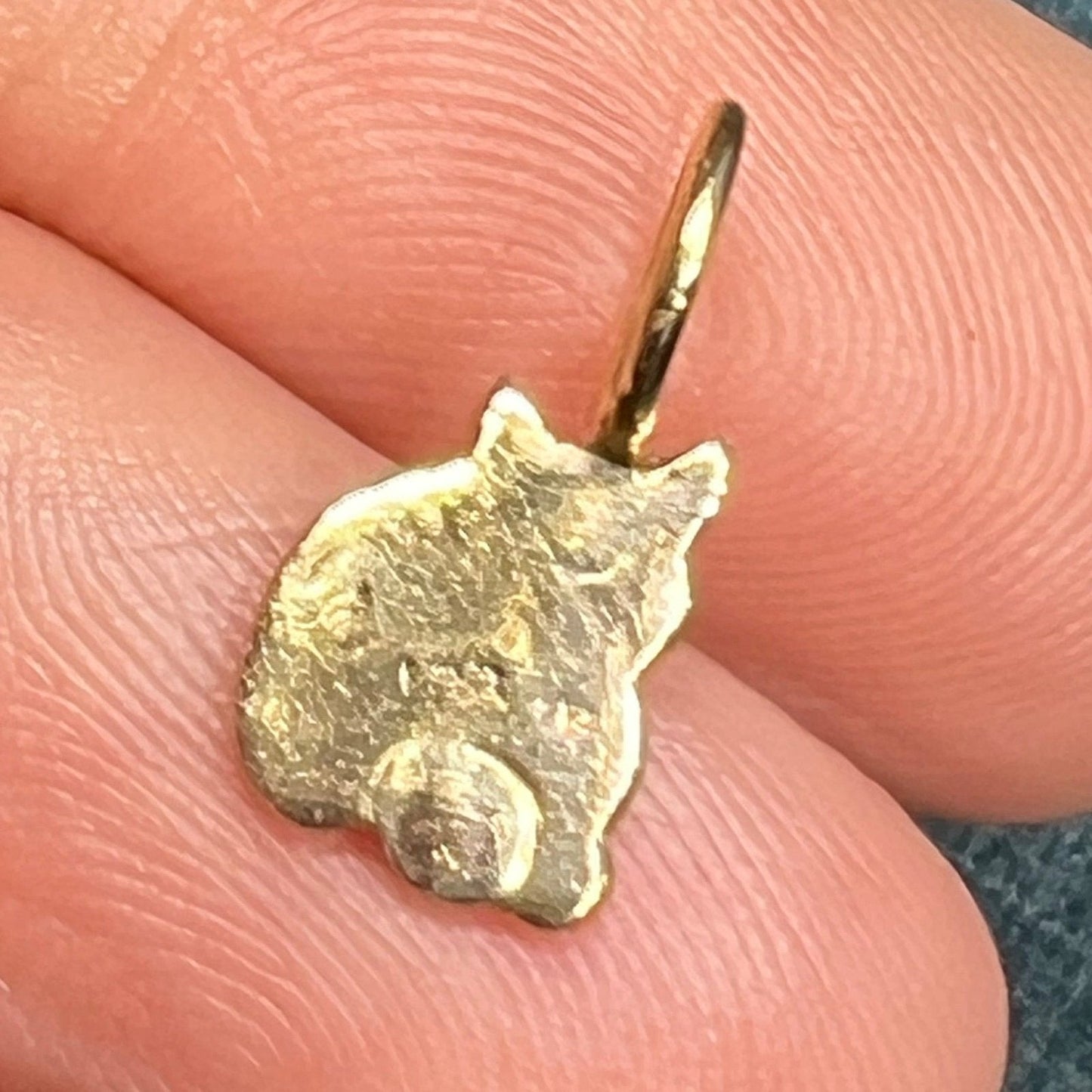 14k Yellow Gold Black Enamel Sitting Cat Pendant. TINY!