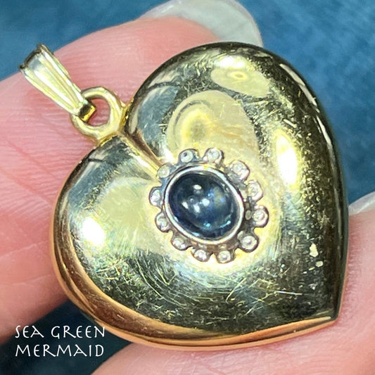14k Yellow Gold Cabochon 1 Ct Blue Sapphire HEART Pendant