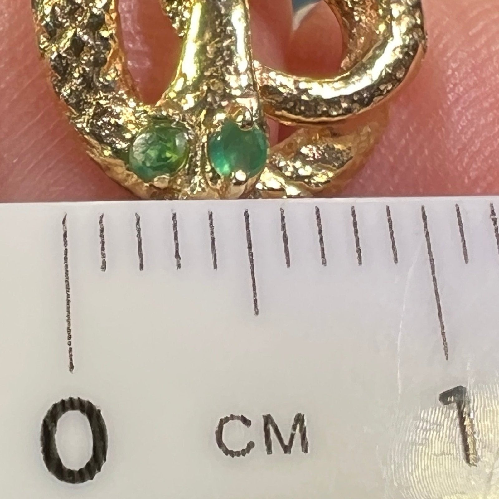 14k Yellow Gold Coiled SNAKE Pendant w Emerald Eyes. Tiny!