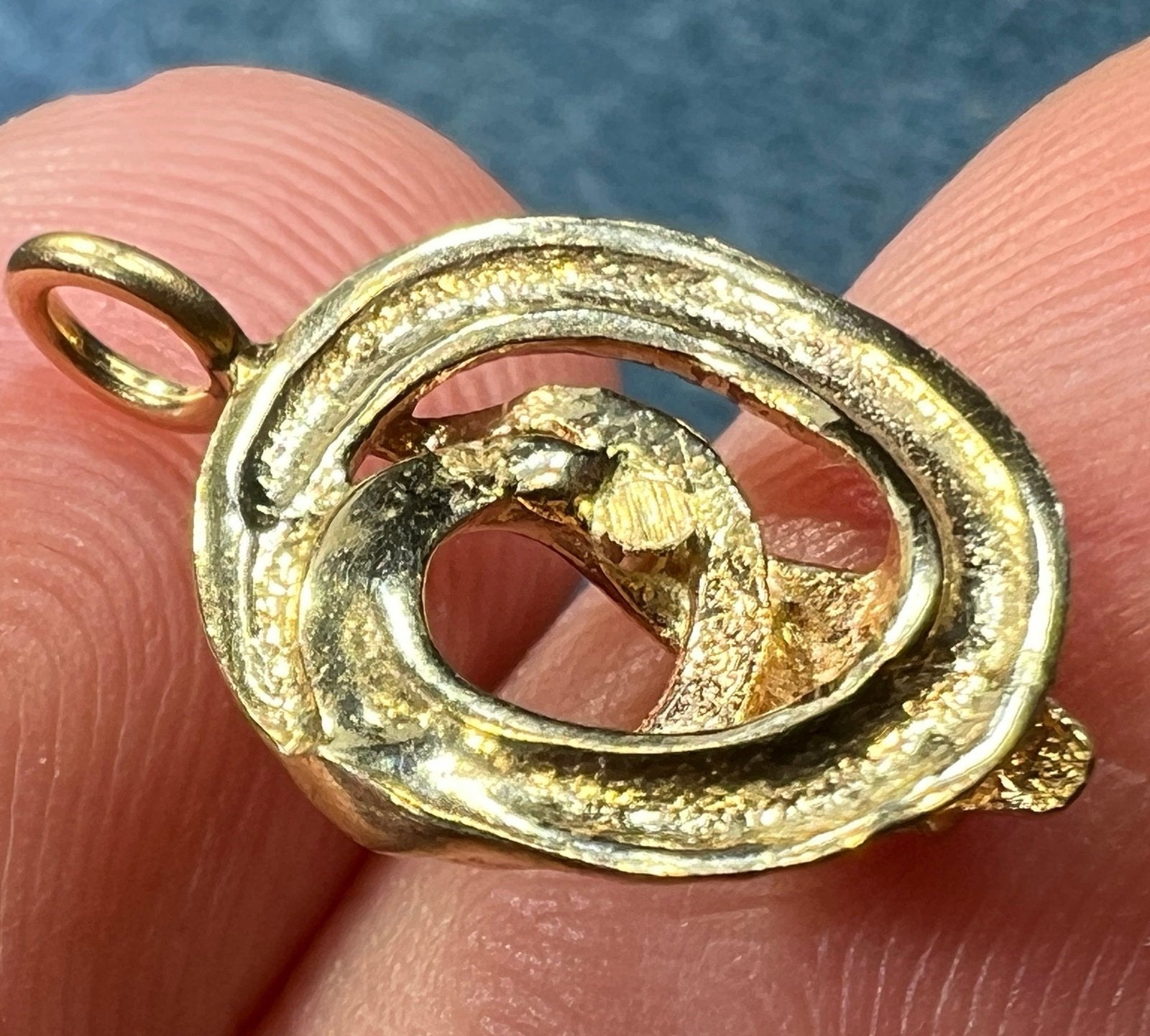 14k Yellow Gold Coiled SNAKE Pendant w Emerald Eyes. Tiny!