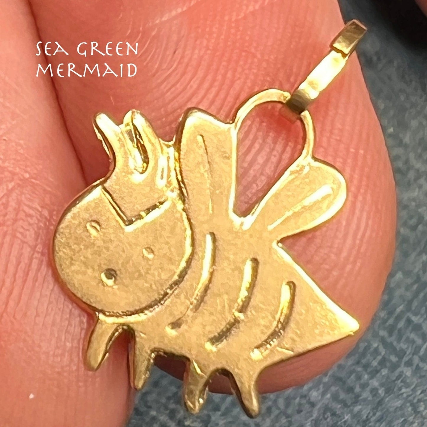 14k Yellow Gold Cranky Bumble Bee Pendant. Tiny!