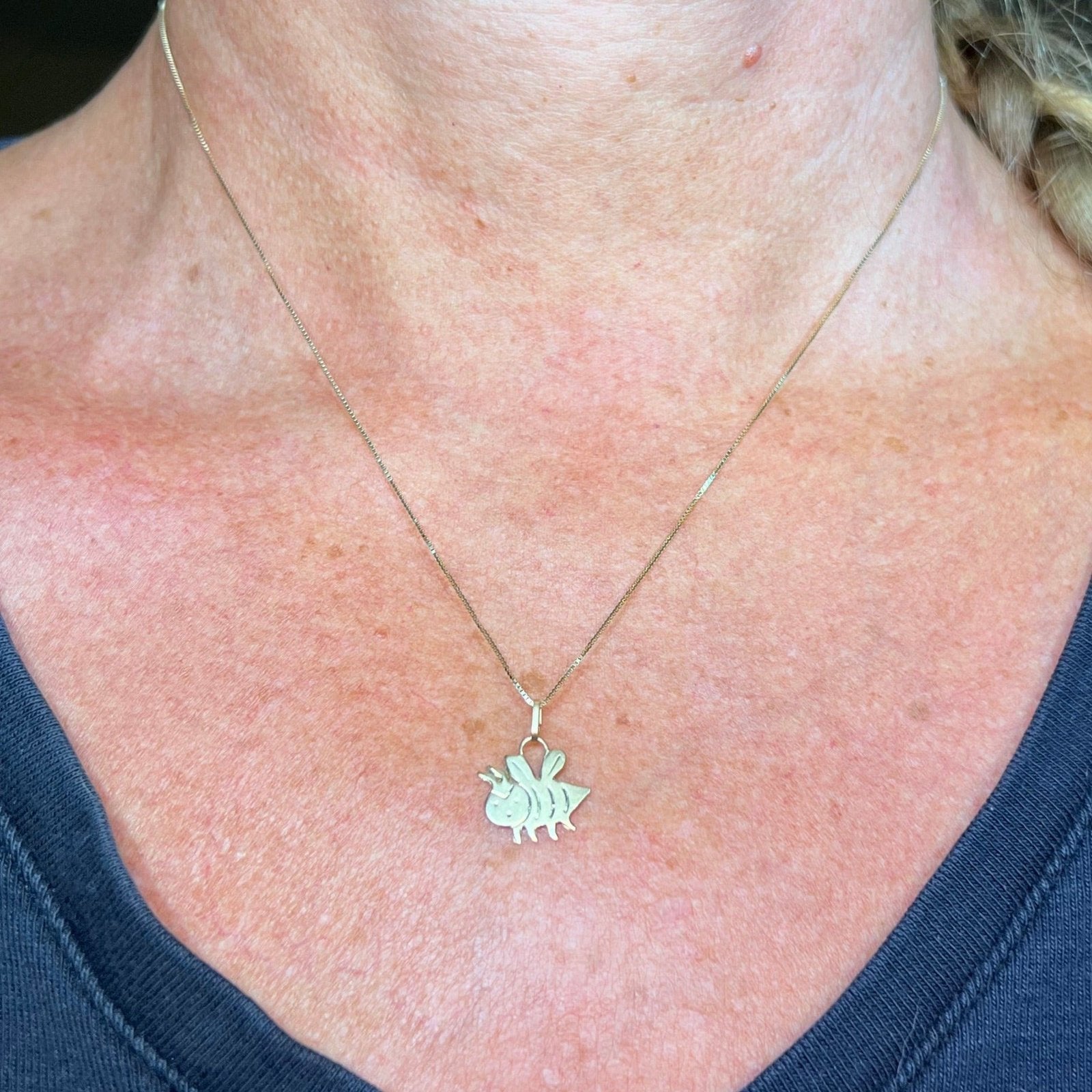 14k Yellow Gold Cranky Bumble Bee Pendant. Tiny!