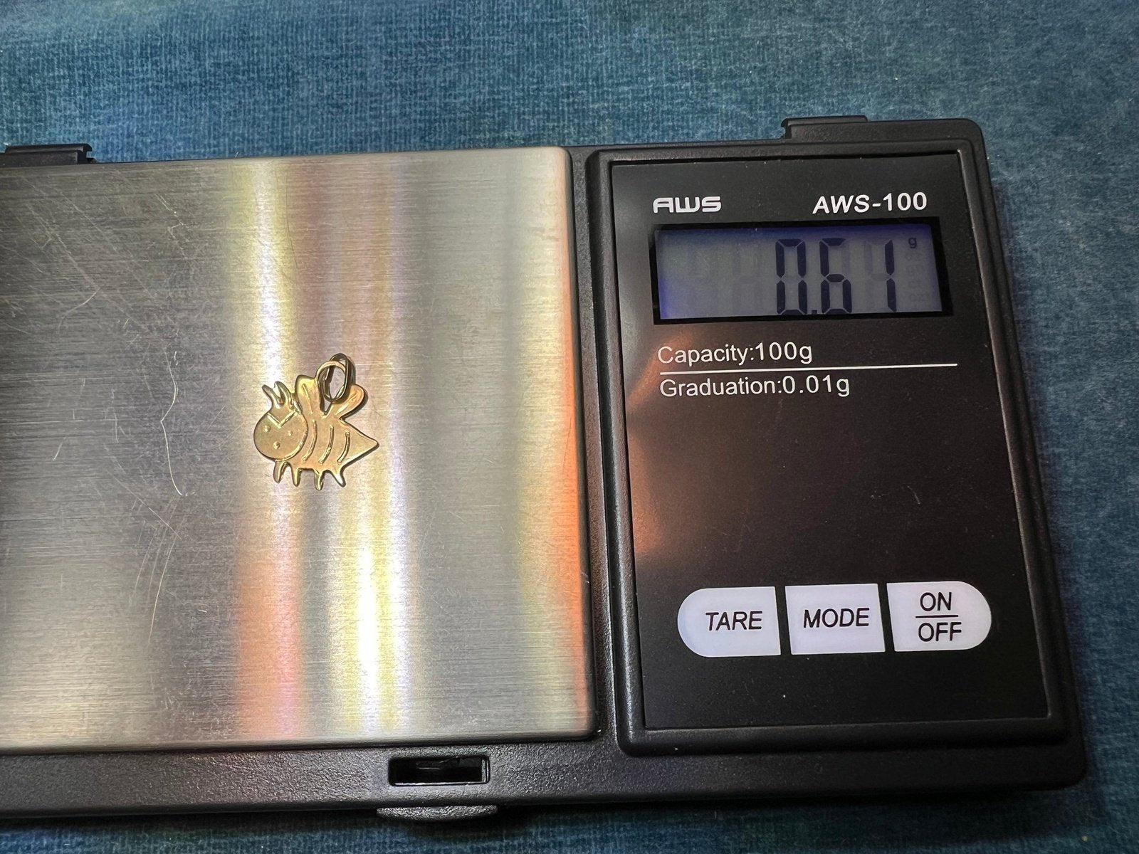 14k Yellow Gold Cranky Bumble Bee Pendant. Tiny!