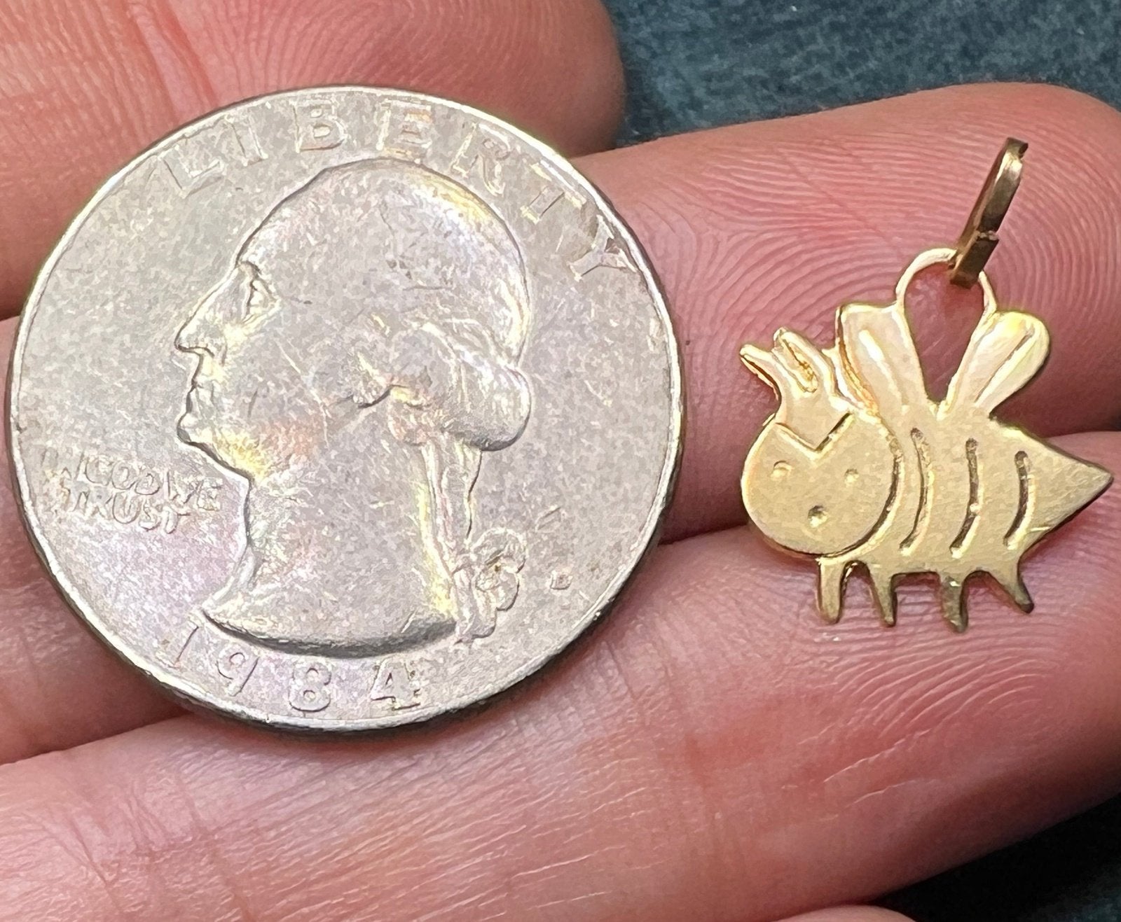 14k Yellow Gold Cranky Bumble Bee Pendant. Tiny!