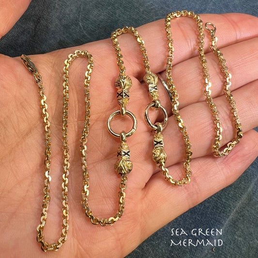 14k Yellow Gold Fancy Watch Chain Necklace. Antique 15g + 20"