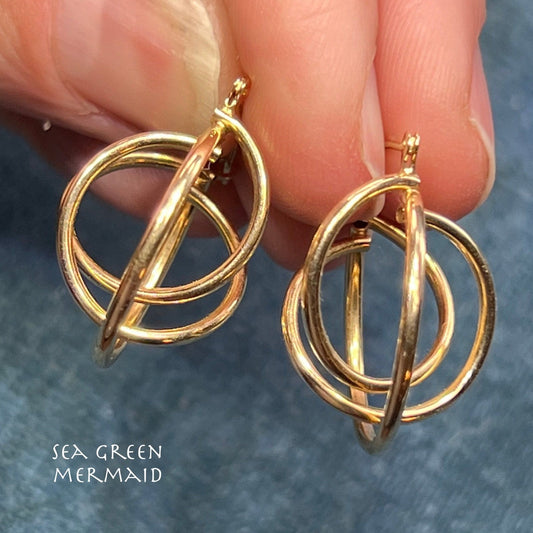 14k Yellow Gold Geometric Celestial Spheres Planetary Orbits