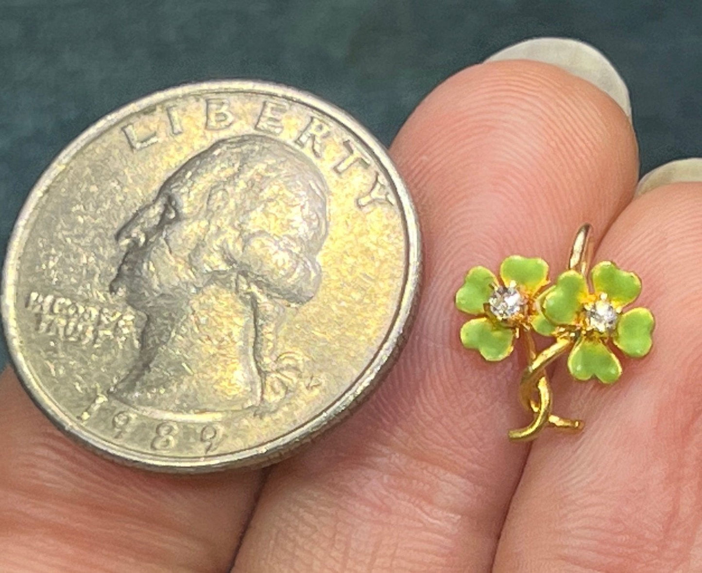 14k Yellow Gold Irish Lucky Shamrock Pendant w Diamonds. TINY!
