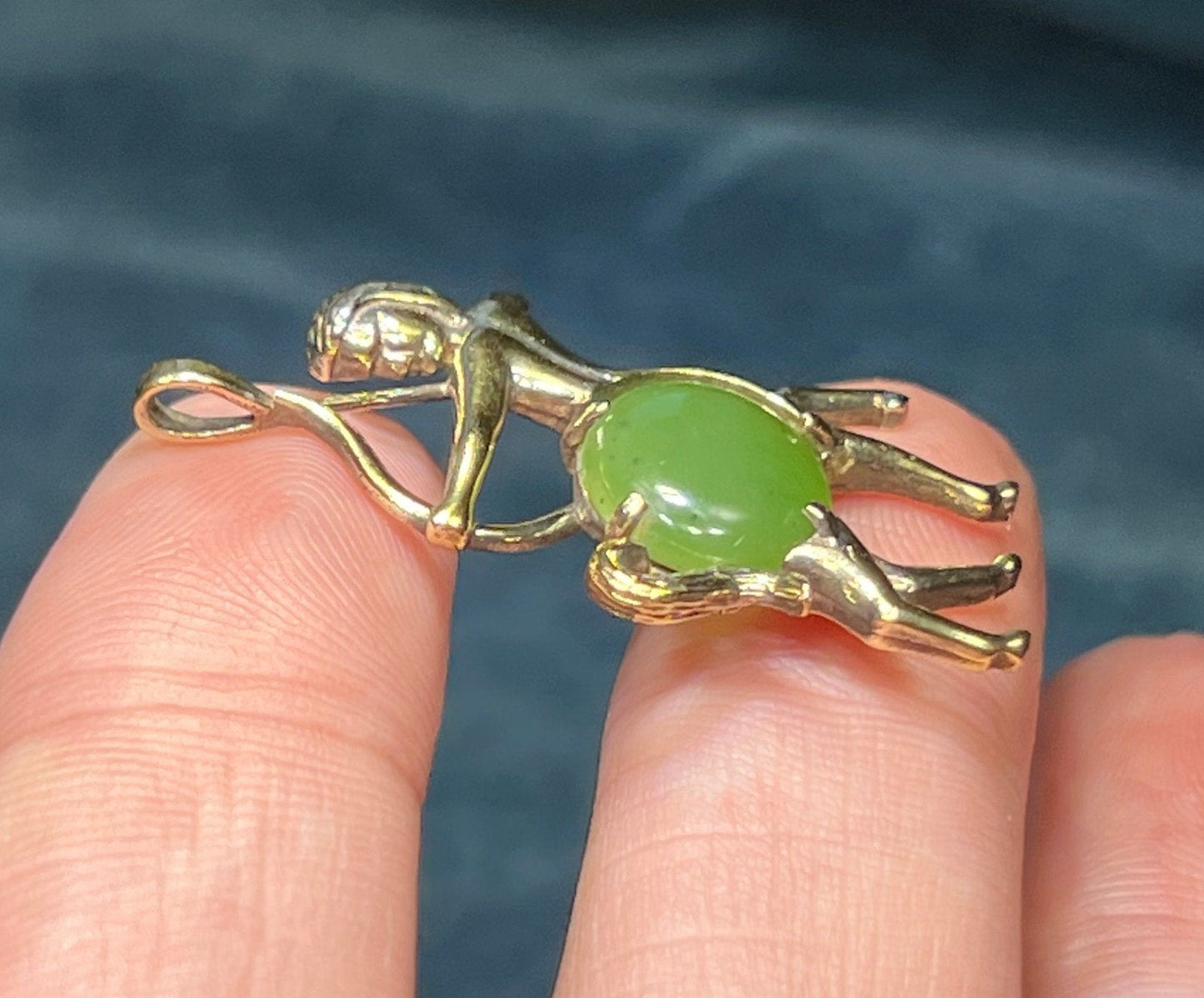 14k Yellow Gold Jade Archer Centaur Sagittarius Pendant. 1.5"