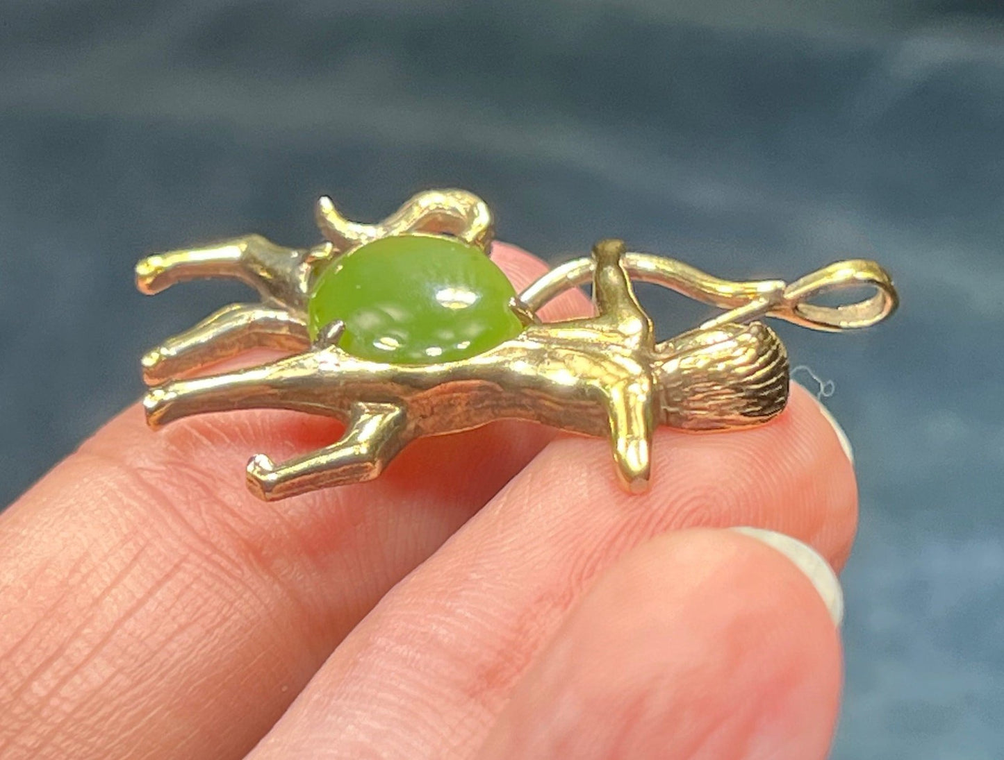 14k Yellow Gold Jade Archer Centaur Sagittarius Pendant. 1.5"