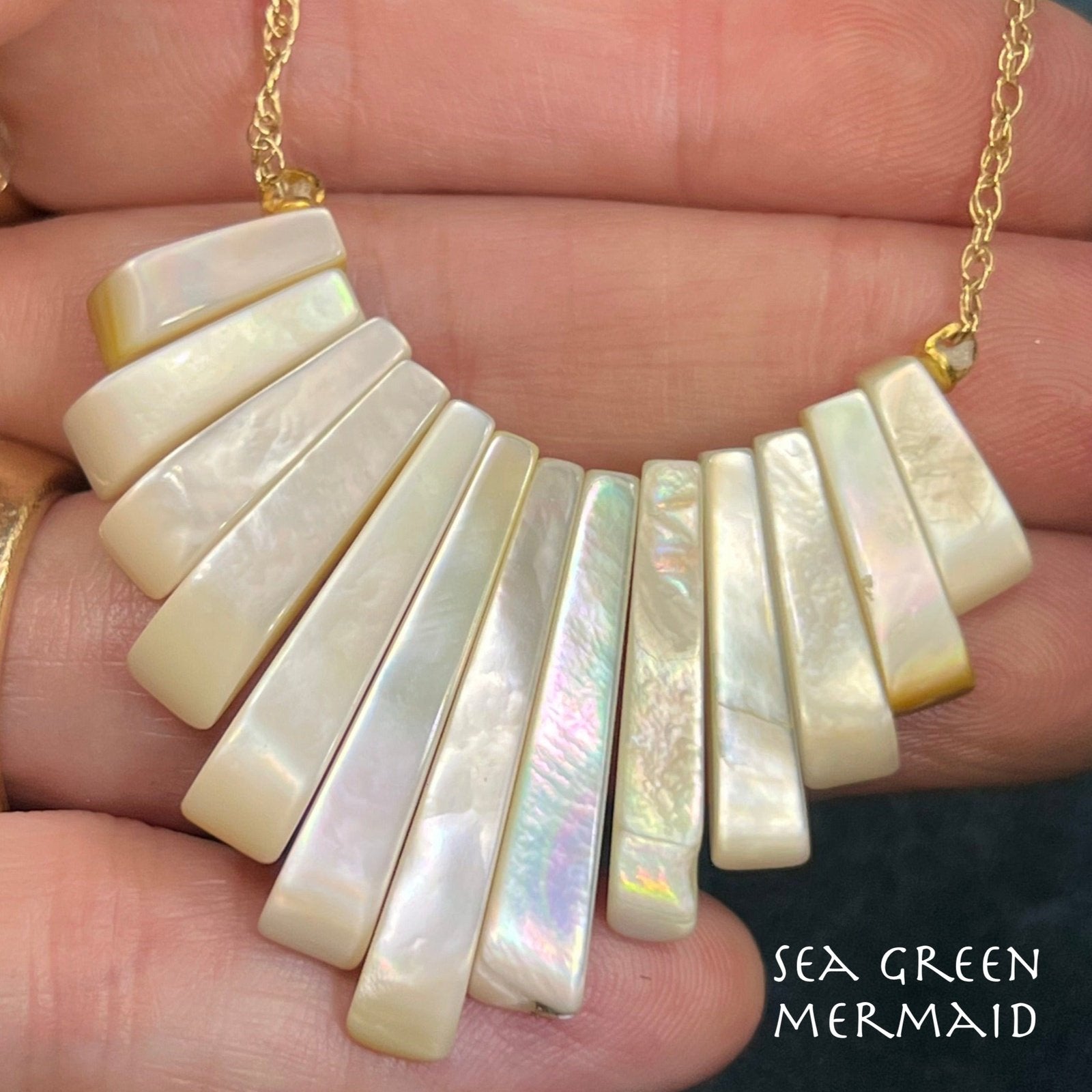 14k Yellow Gold MOP Mother of Pearl SUNBURST Necklace *Video*