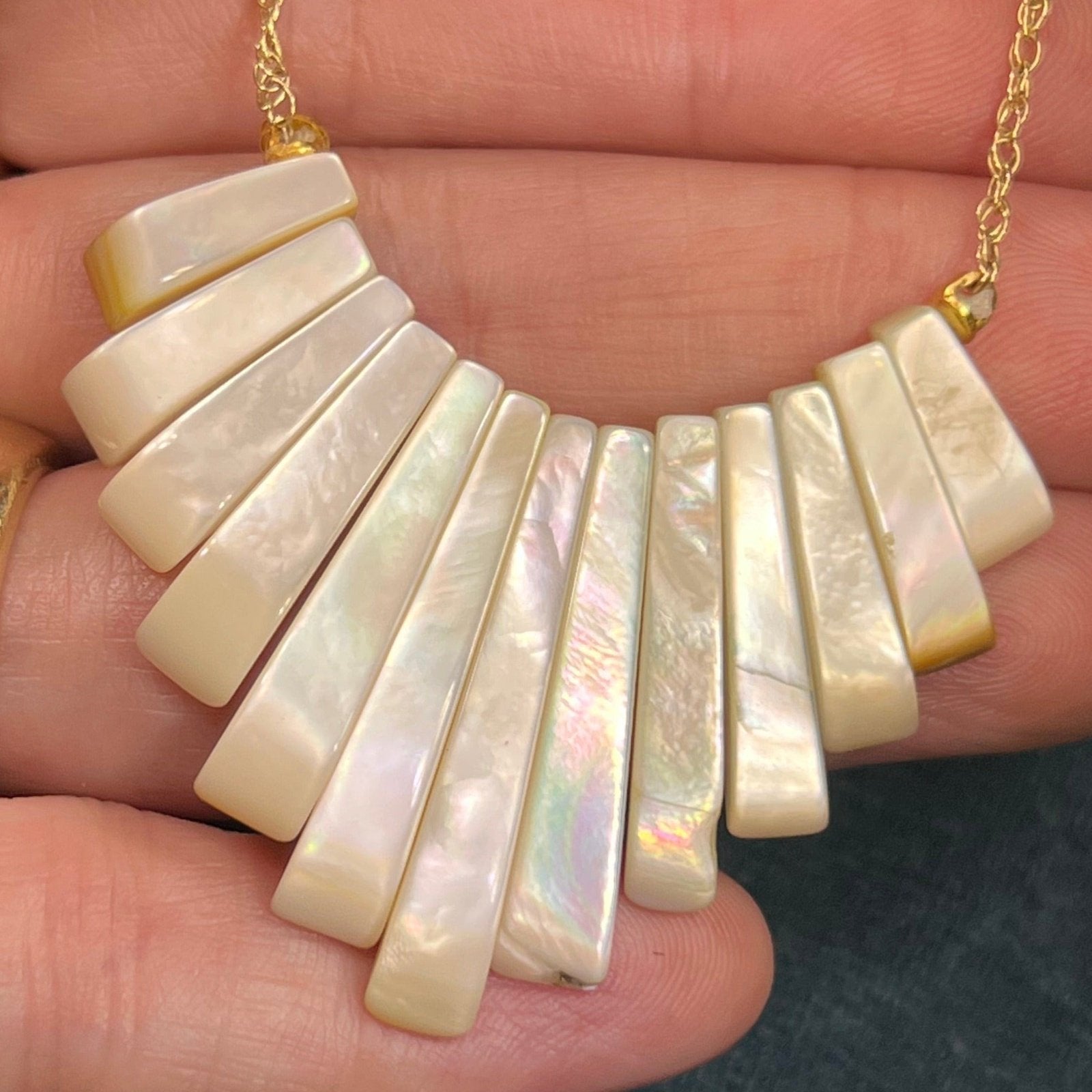 14k Yellow Gold MOP Mother of Pearl SUNBURST Necklace *Video*