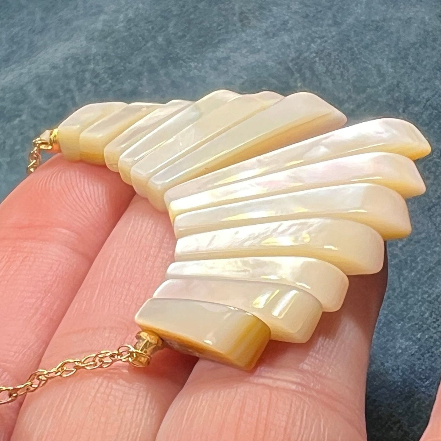 14k Yellow Gold MOP Mother of Pearl SUNBURST Necklace *Video*