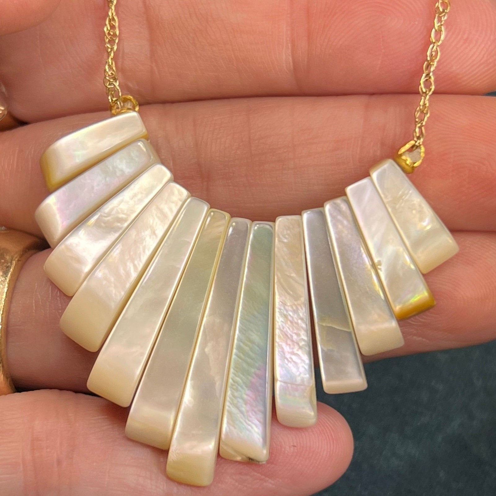 14k Yellow Gold MOP Mother of Pearl SUNBURST Necklace *Video*