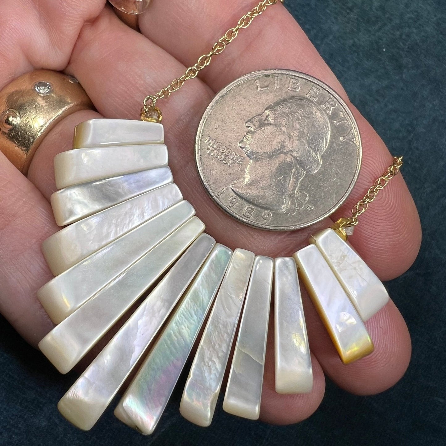 14k Yellow Gold MOP Mother of Pearl SUNBURST Necklace *Video*