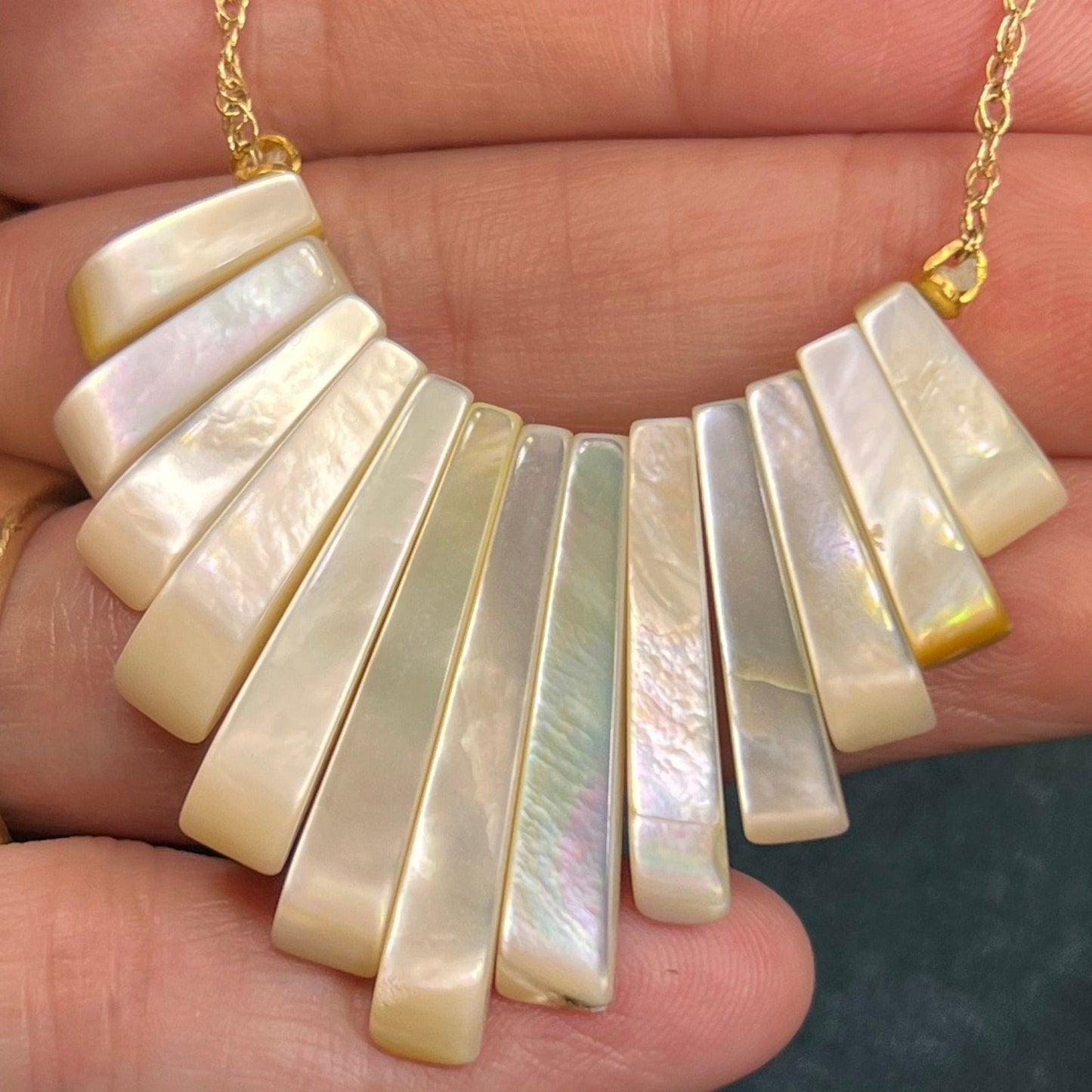 14k Yellow Gold MOP Mother of Pearl SUNBURST Necklace *Video*
