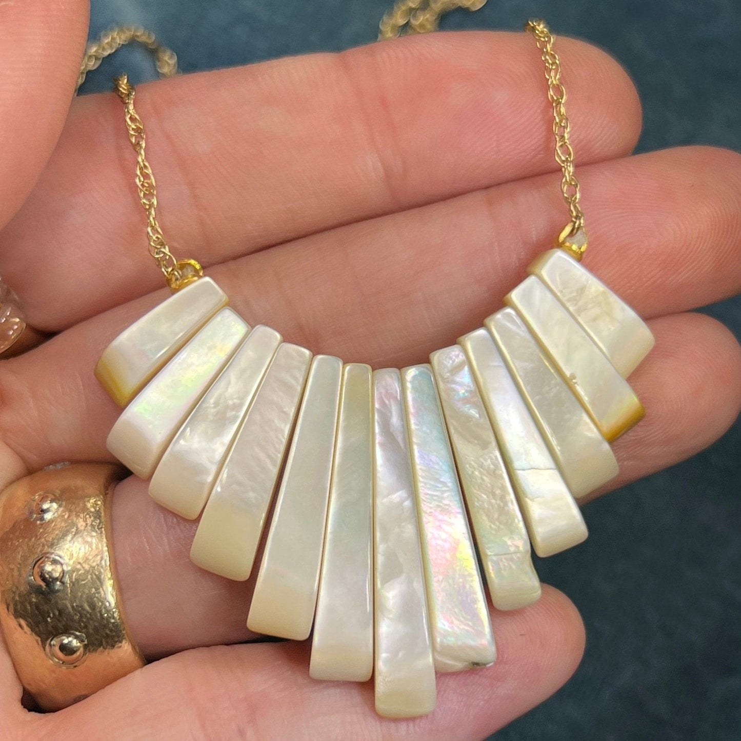 14k Yellow Gold MOP Mother of Pearl SUNBURST Necklace *Video*