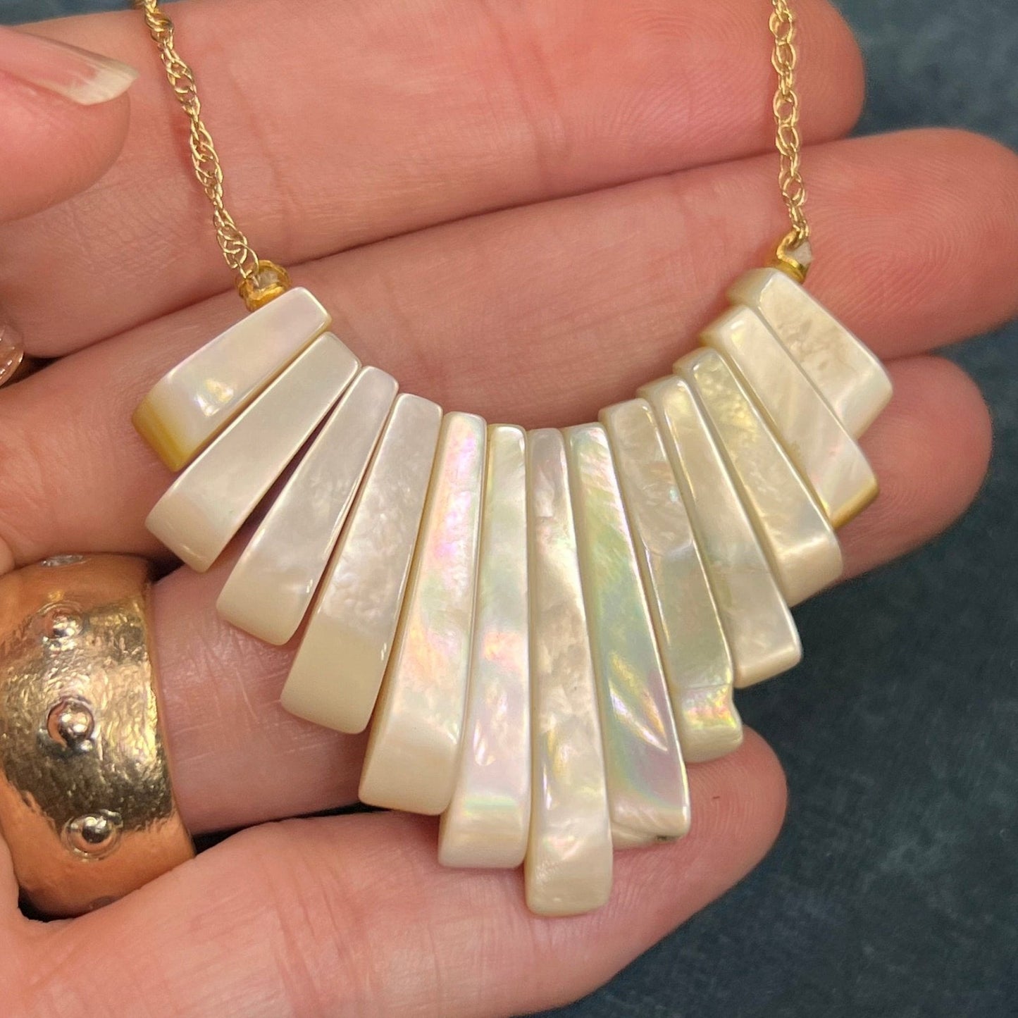 14k Yellow Gold MOP Mother of Pearl SUNBURST Necklace *Video*