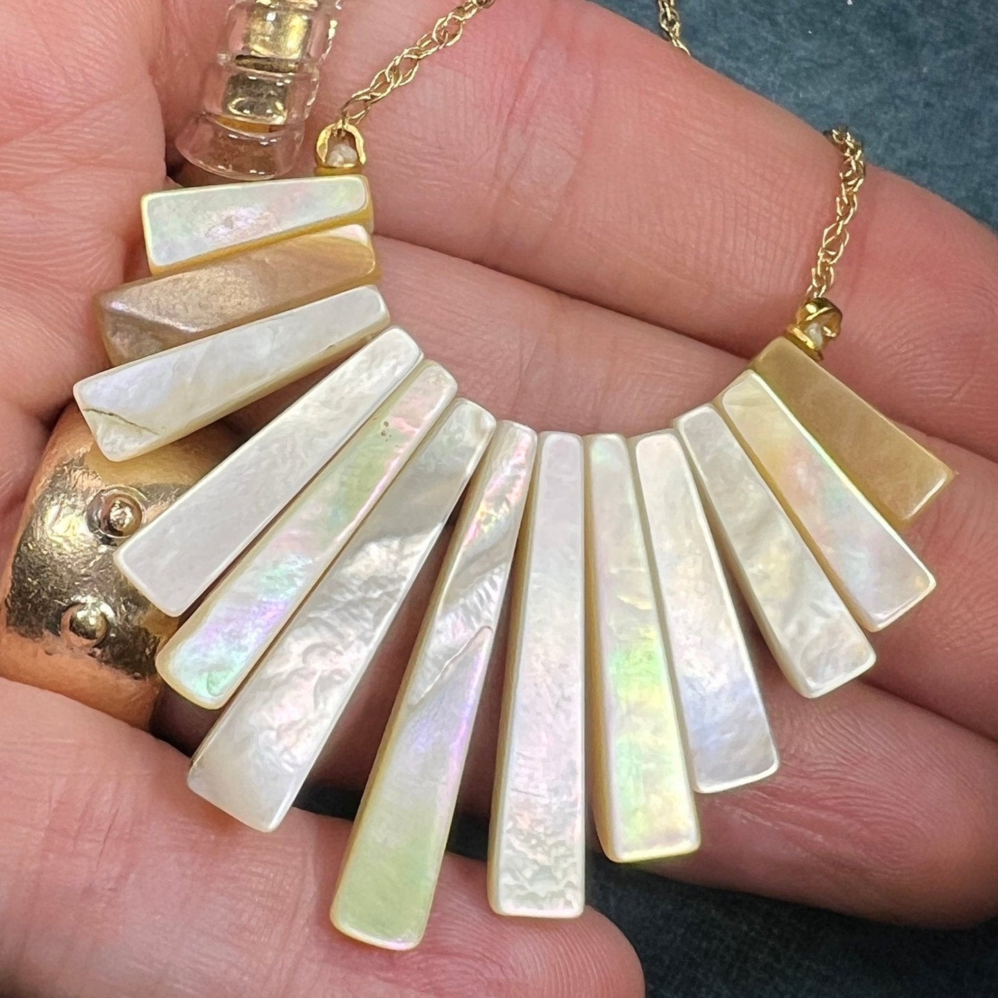 14k Yellow Gold MOP Mother of Pearl SUNBURST Necklace *Video*