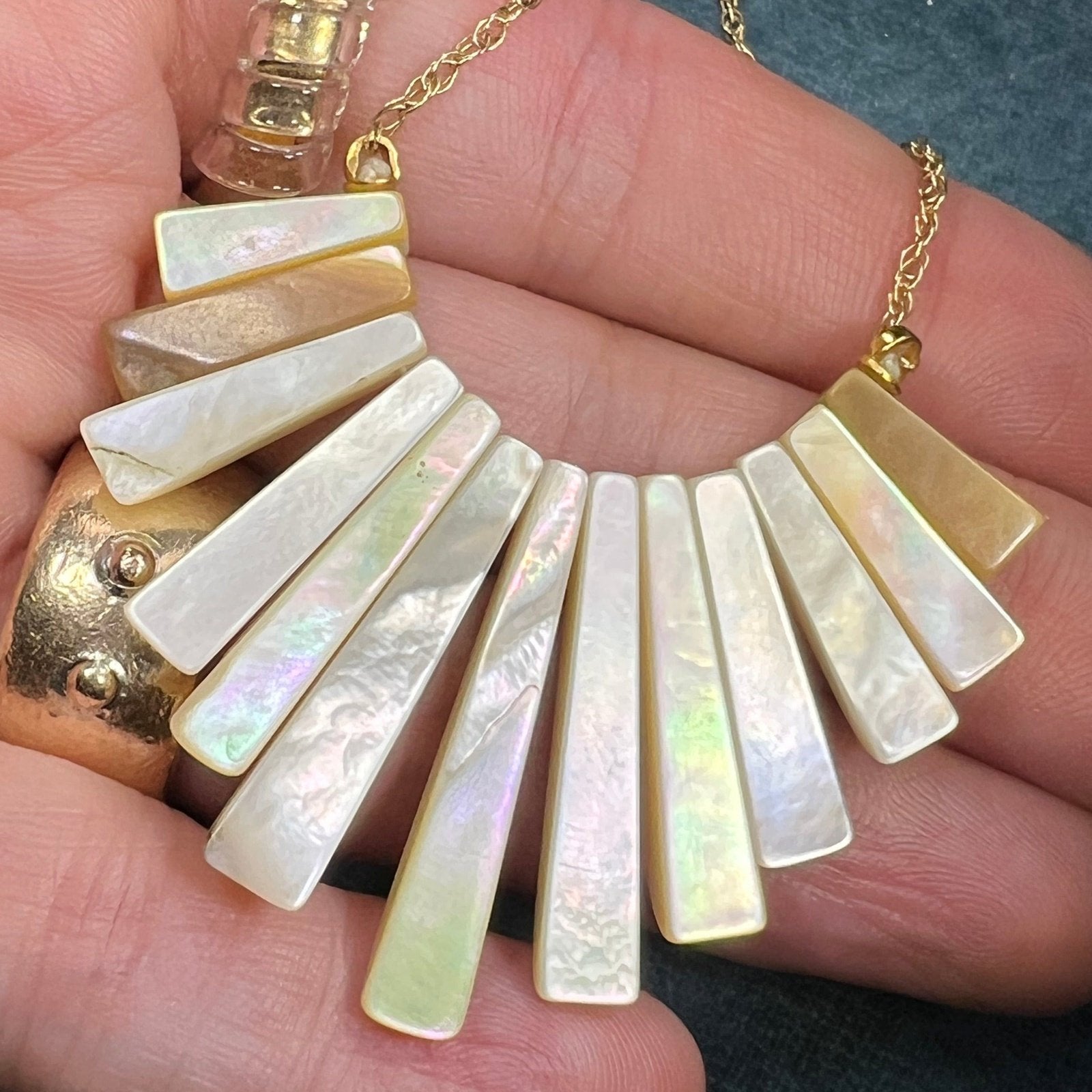 14k Yellow Gold MOP Mother of Pearl SUNBURST Necklace *Video*