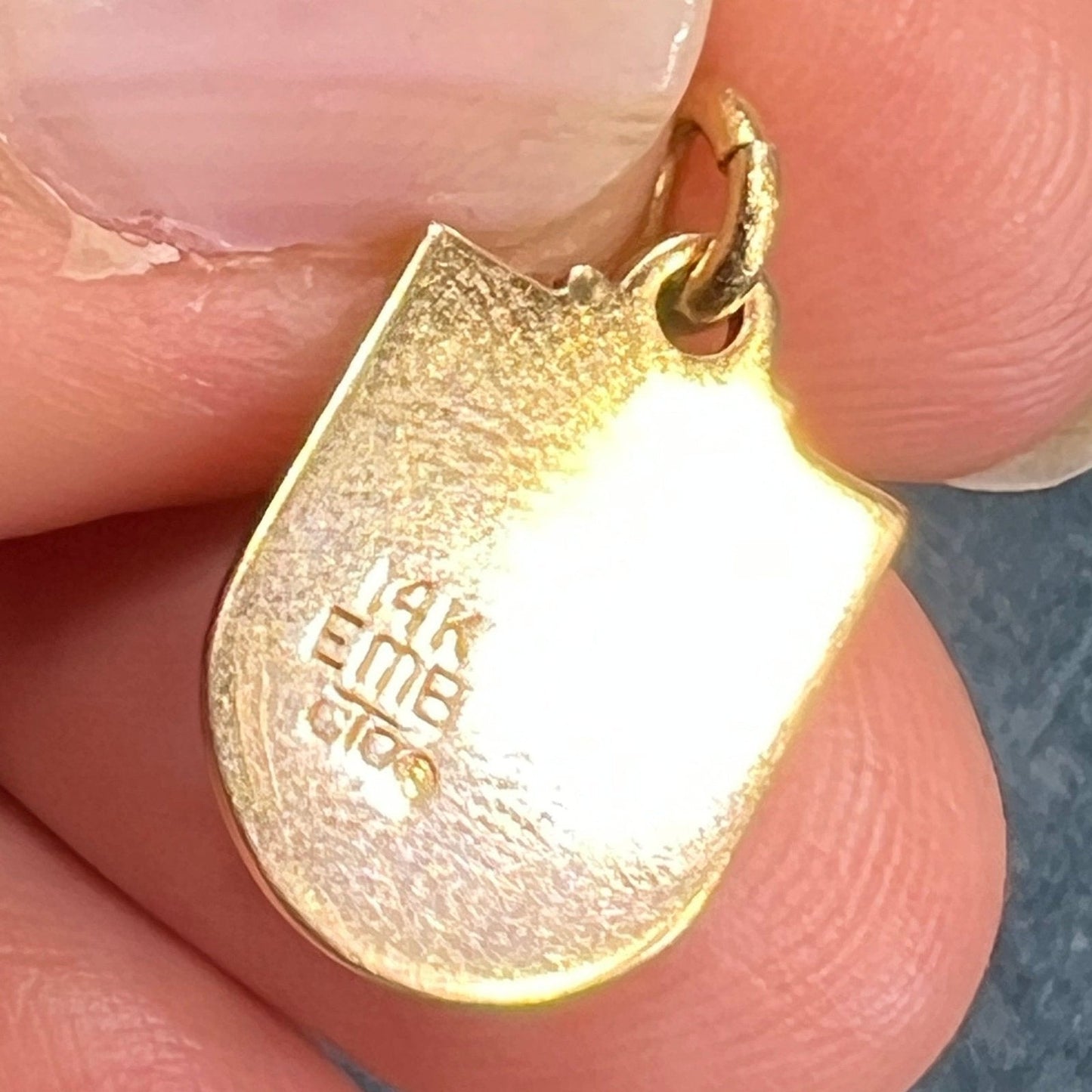 14k Yellow Gold Monk Friar Shield Pendant. Blackened Gold