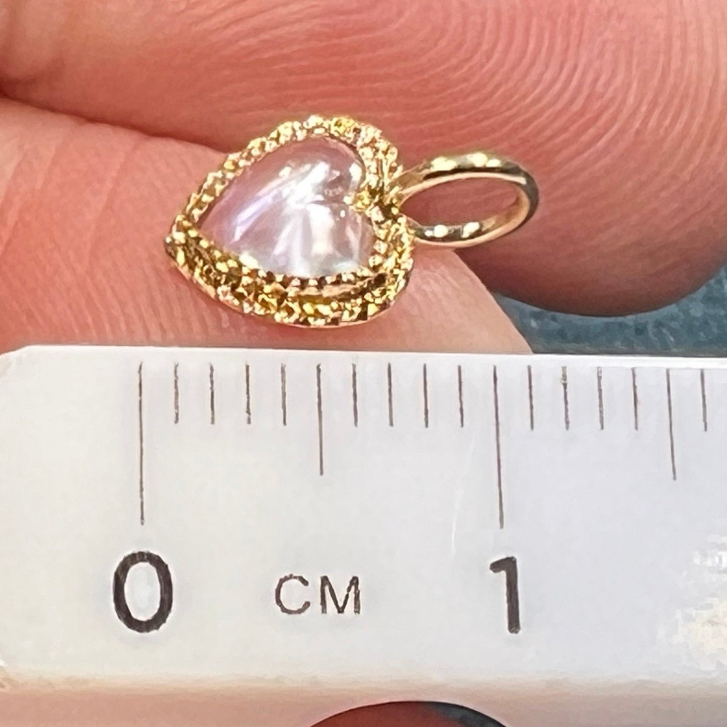 14k Yellow Gold Moonstone Antique Heart Pendant. TINY!