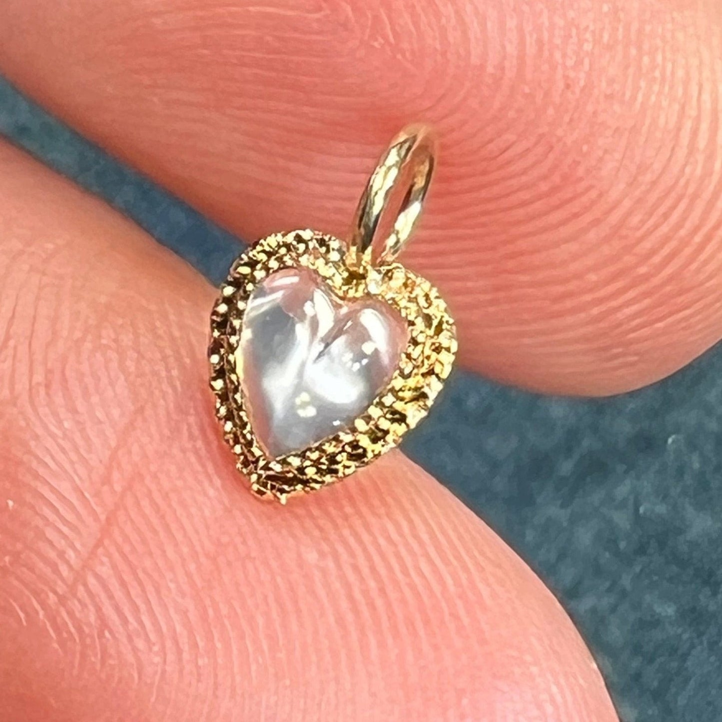 14k Yellow Gold Moonstone Antique Heart Pendant. TINY!