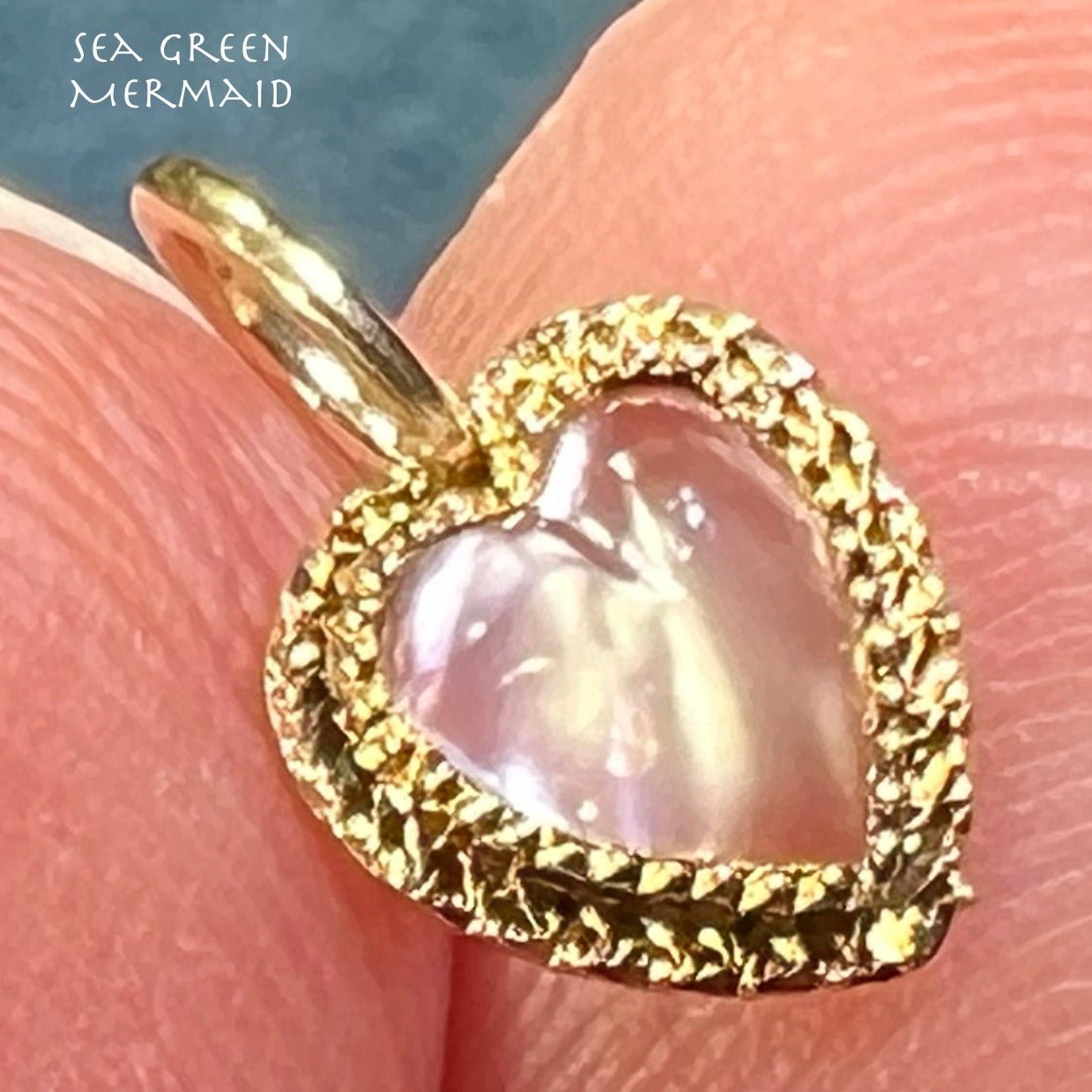 14k Yellow Gold Moonstone Antique Heart Pendant. TINY!